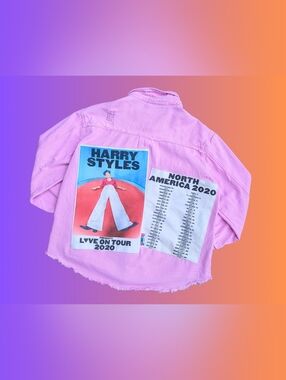Handmade, Upcycled Pink, Harry Styles Love on Tour 2020 Denim Jacket Size L